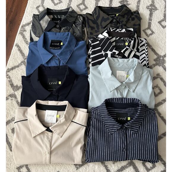 LYSSE Bundle Of 8 Solid Print Button Down Wrinkle Resistant Career Blouses Tops - Picture 15 of 16